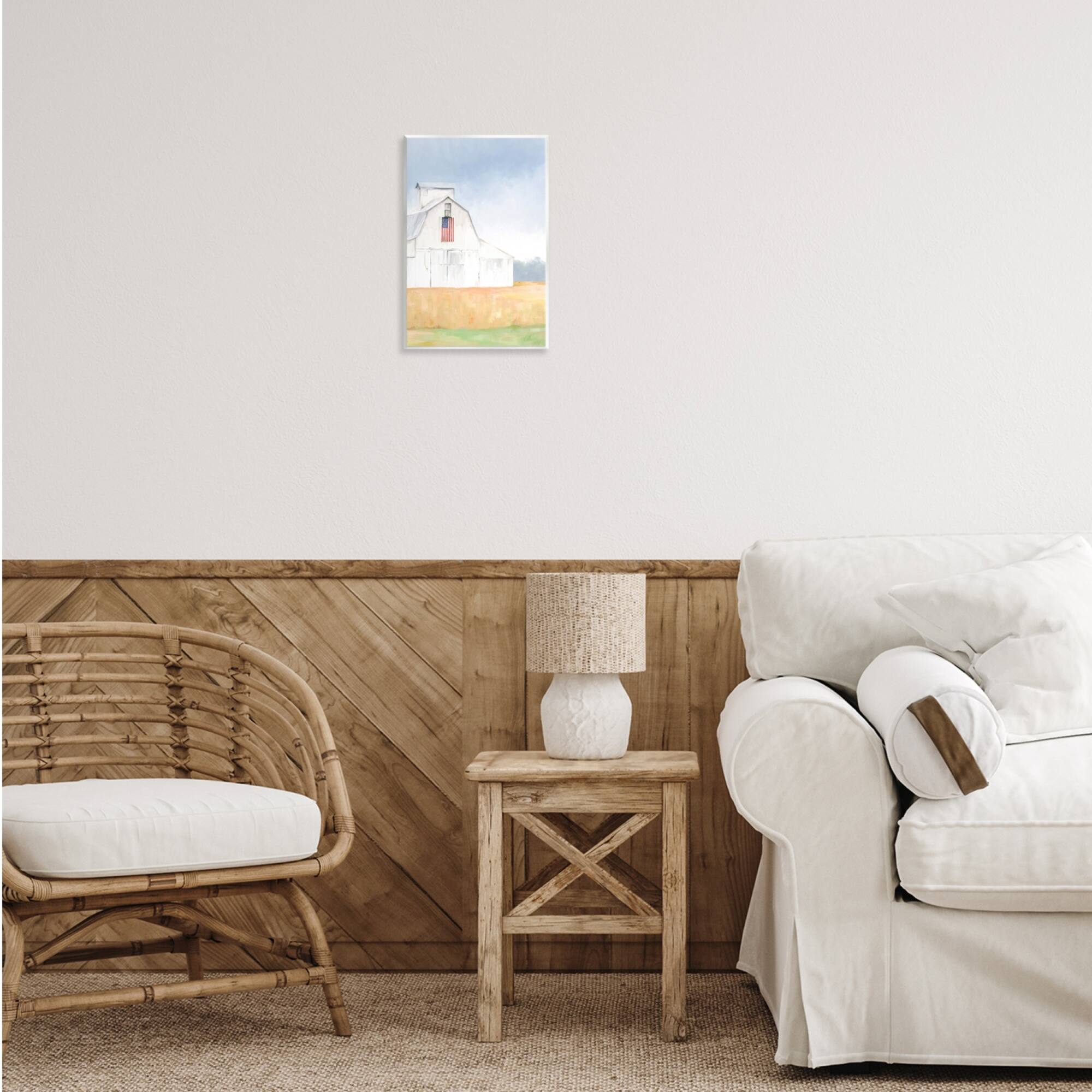 Stupell Industries American Flag White Country Barn Rural Scenery Wall Plaque Art